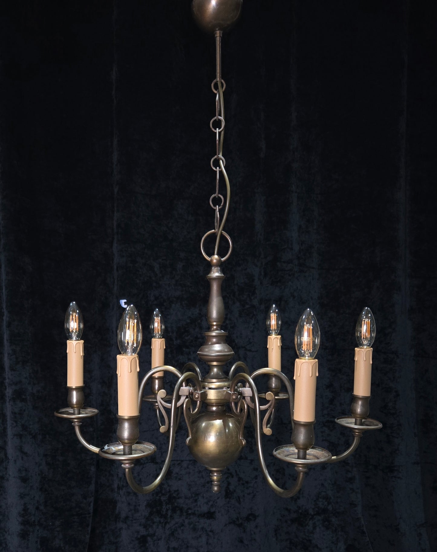 Classical Vintage 6 Arm Brass Flemish Bronze Tone Chandelier Ceiling Light