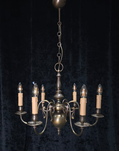 Classical Vintage 6 Arm Brass Flemish Bronze Tone Chandelier Ceiling Light