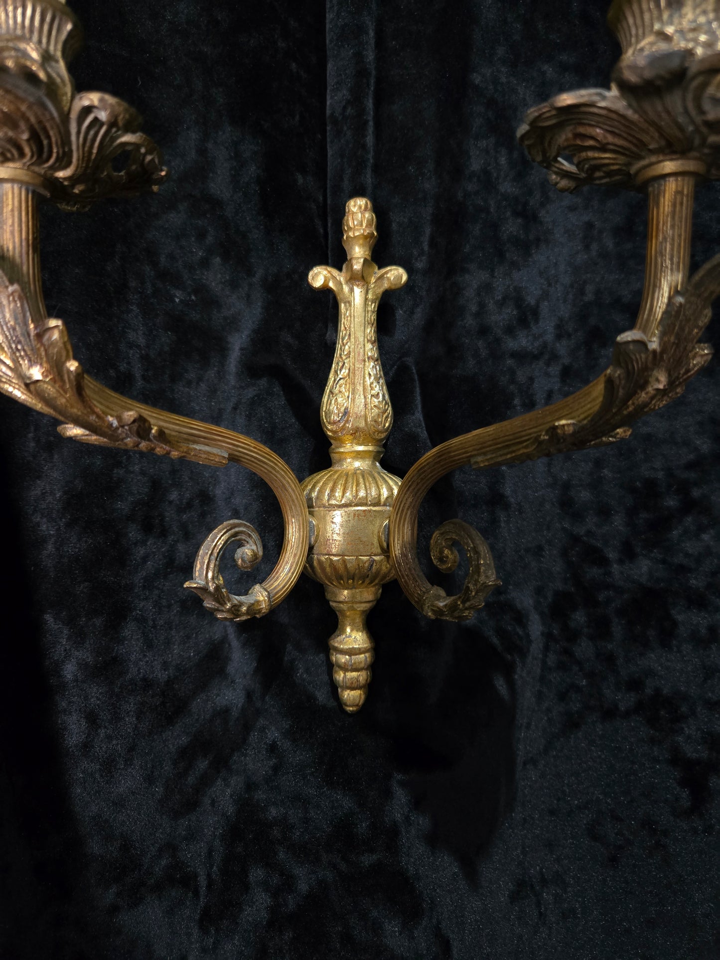 Decorative Pair of Antique French 2 Arm Solid Brass Candle Wall Lights Sconces