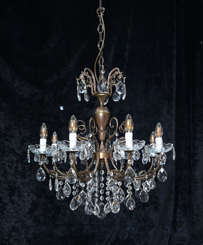 Fabulous Large Vintage Italian Heavy 8 Arm Leaf Crystal Chandelier Ceiling Light