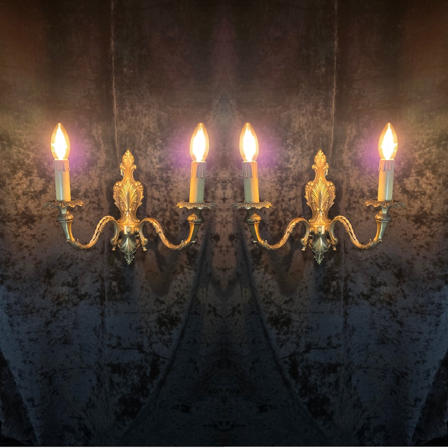 Fabulous Pair of Vintage 2 Arm Italian Brass Leaf Sconces Wall Lights