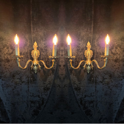 Fabulous Pair of Vintage 2 Arm Italian Brass Leaf Sconces Wall Lights