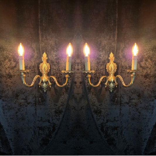 Fabulous Pair of Vintage 2 Arm Italian Brass Leaf Sconces Wall Lights