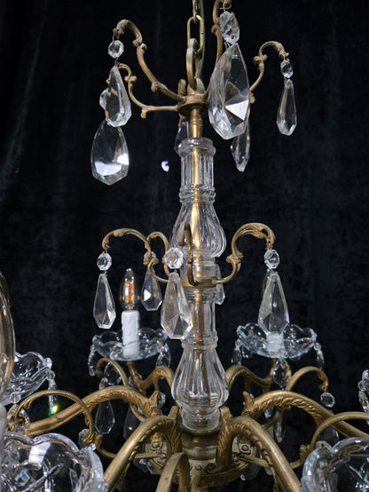 Fabulous Antique French 6 Arm Brass 2 Tier Crystal Chandelier Ceiling Light