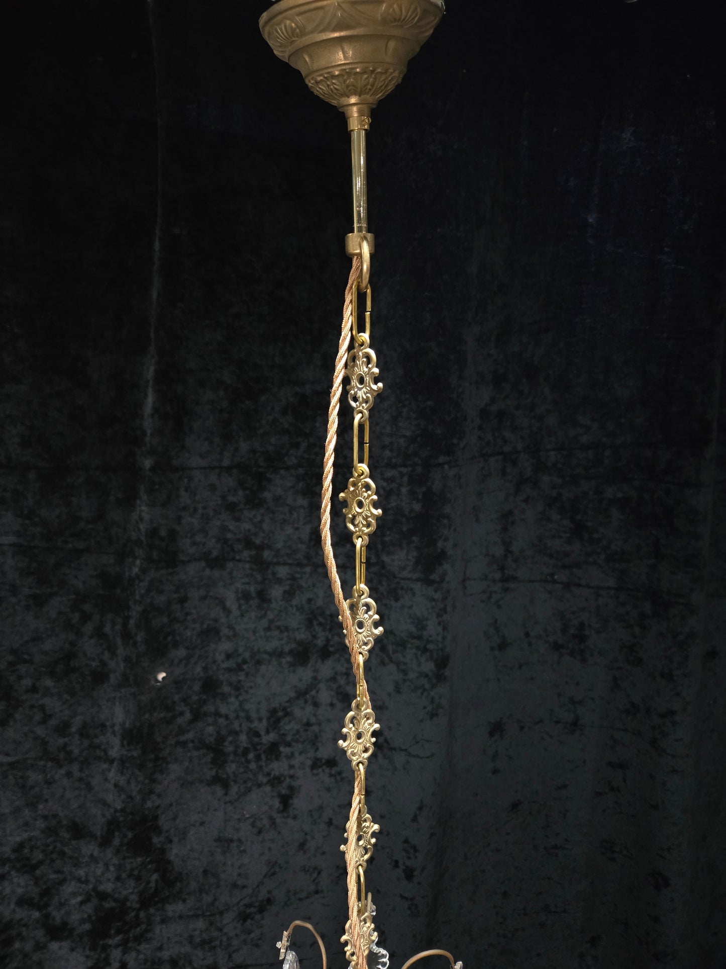 Stunning Antique French 6 Arm Cage Bronze Crystal Chandelier Ceiling Light