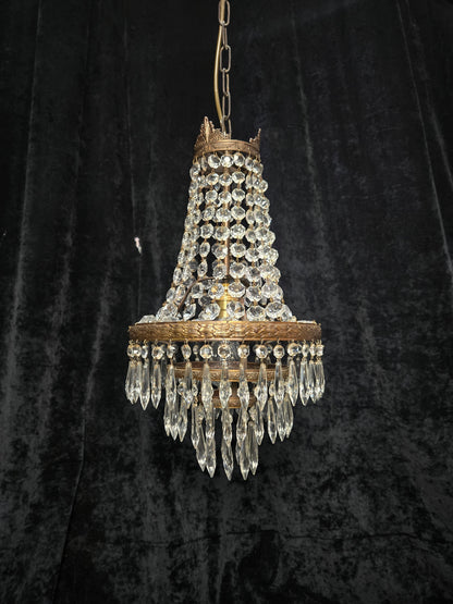Beautiful Antique French 3 Tier Waterfall Montgolfiere Crystal Brass Chandelier
