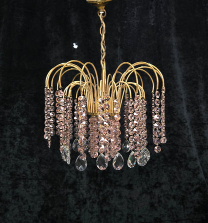 Very Pretty Vintage Italian 1 Light Cascading Pink and Clear Crystal Chandelier (3 for sale)