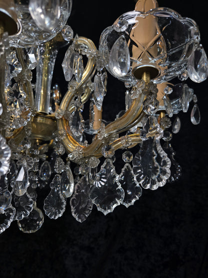 Stunning Vintage Made in Germany Marie Therese Crystal Brass 10 Light Chandelier