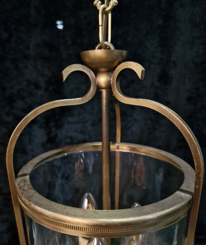 Classical Vintage French 3 Light Cylinder Glass Brass Lantern Ceiling Light