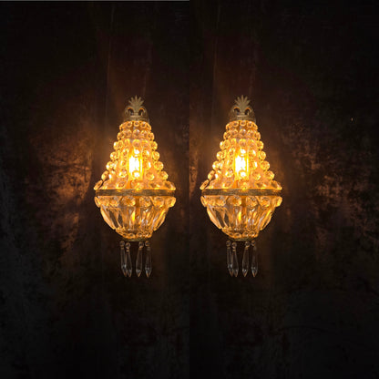 Stunning Pair Vintage French Brass Crystal Montgolfiere Sconces Wall Lights