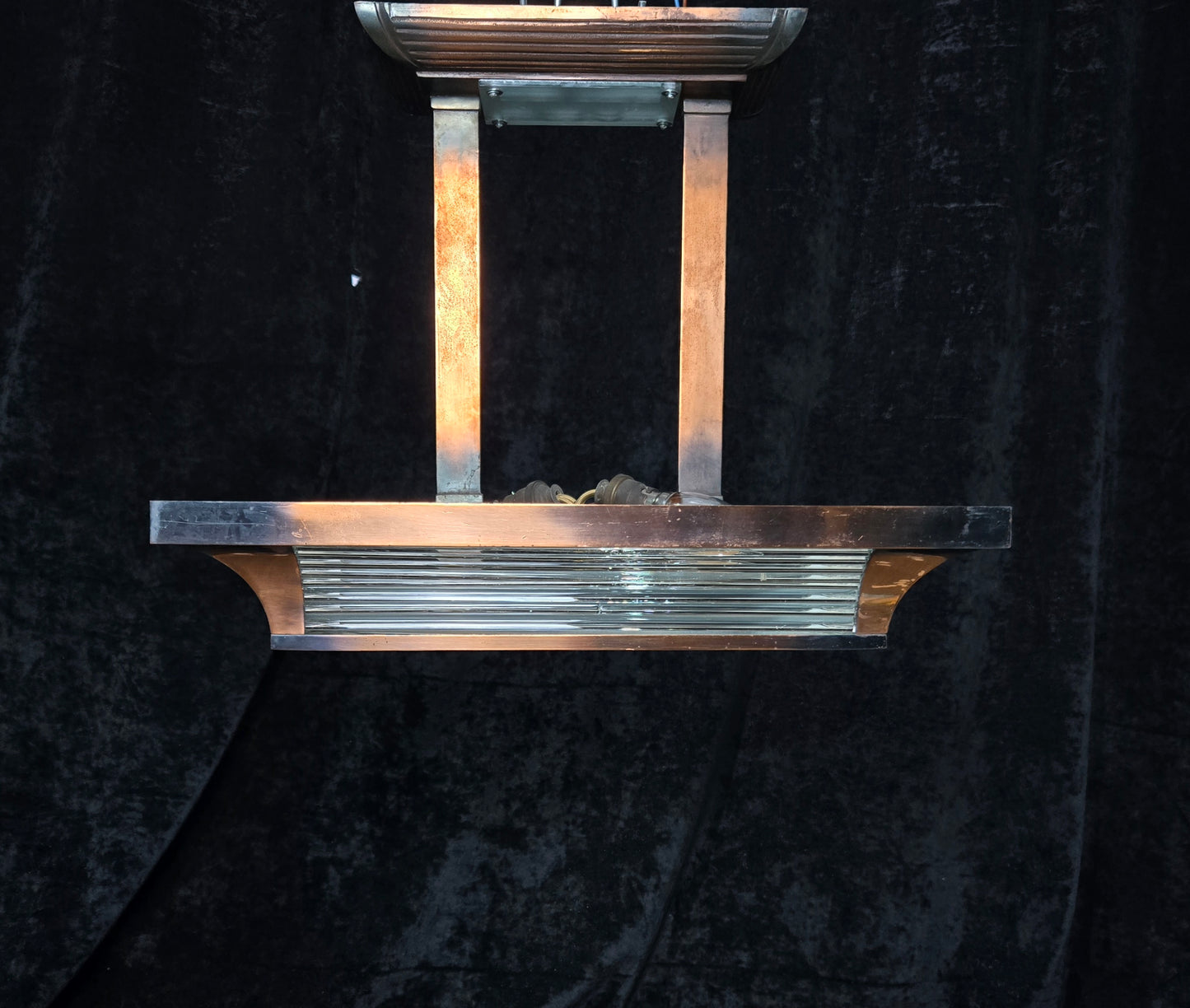 Heavy Antique French Art Deco Henri Petitot Atelier Copper 2 Light Chandelier