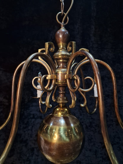 Classical Elegant Vintage 6 Arm Brass Flemish Chandelier Ceiling Light