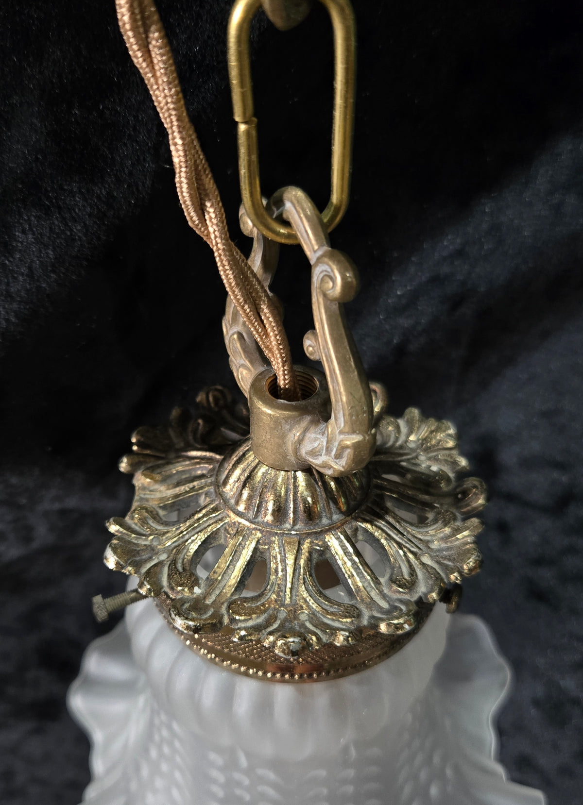 Fabulous Vintage French 3 Light Cherub Brass and Spelter Chandelier with Shades