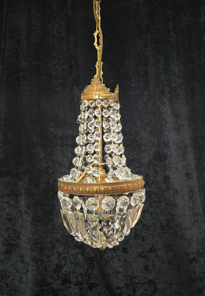 Traditional Antique French 1 Light Brass and Crystal Montgolfiere Chandelier