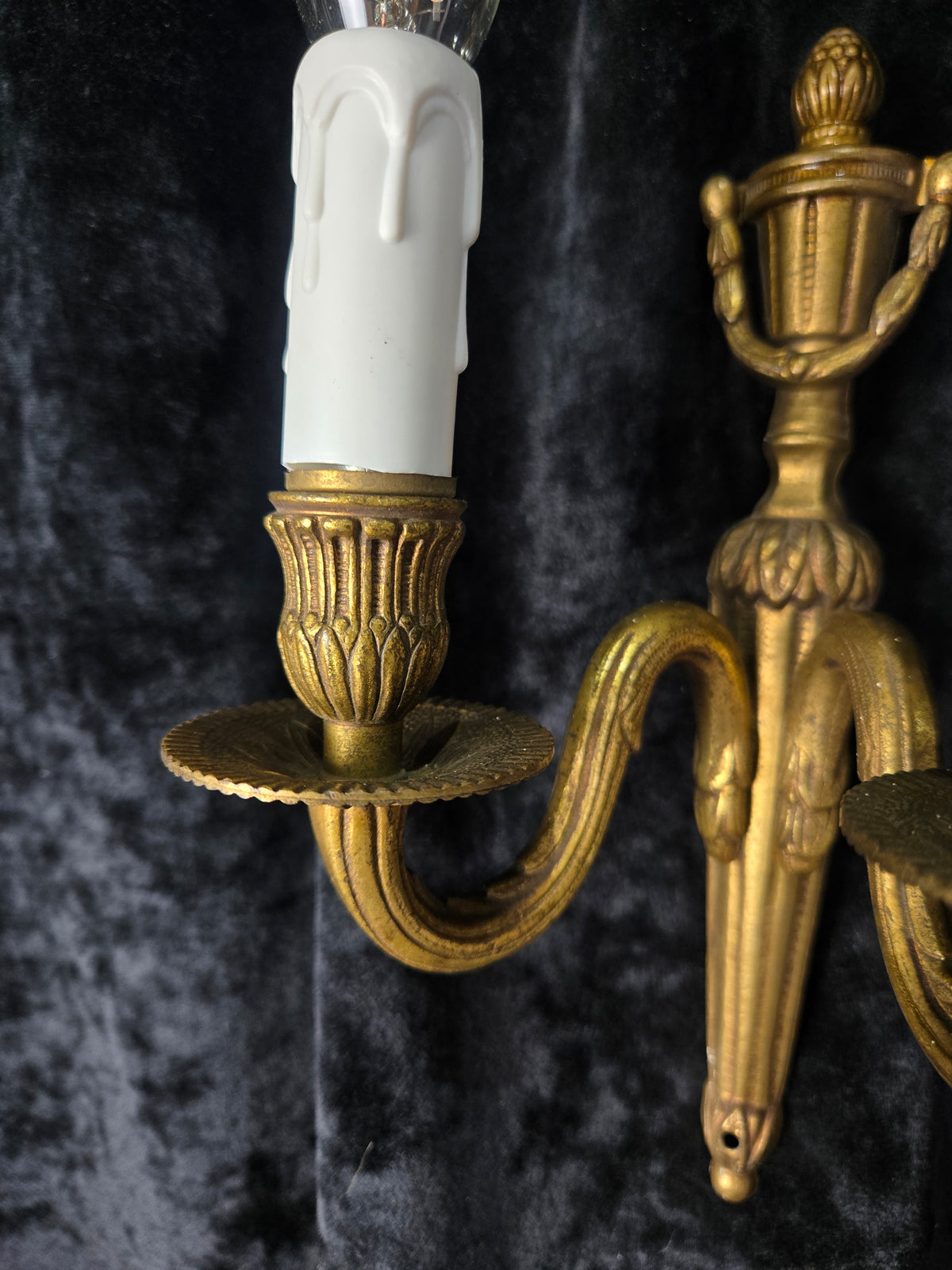 Traditional Pair Vintage French Empire Style 2 Arm Brass Electric Sconces Lights