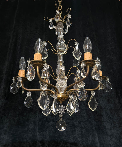 Beautiful Antique French 6 Arm Brass 3 Tier Crystal Chandelier Ceiling Light