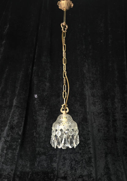 Stunning Petite Cut Glass Crystal Antique Shade Brass Pendant Light Chandelier