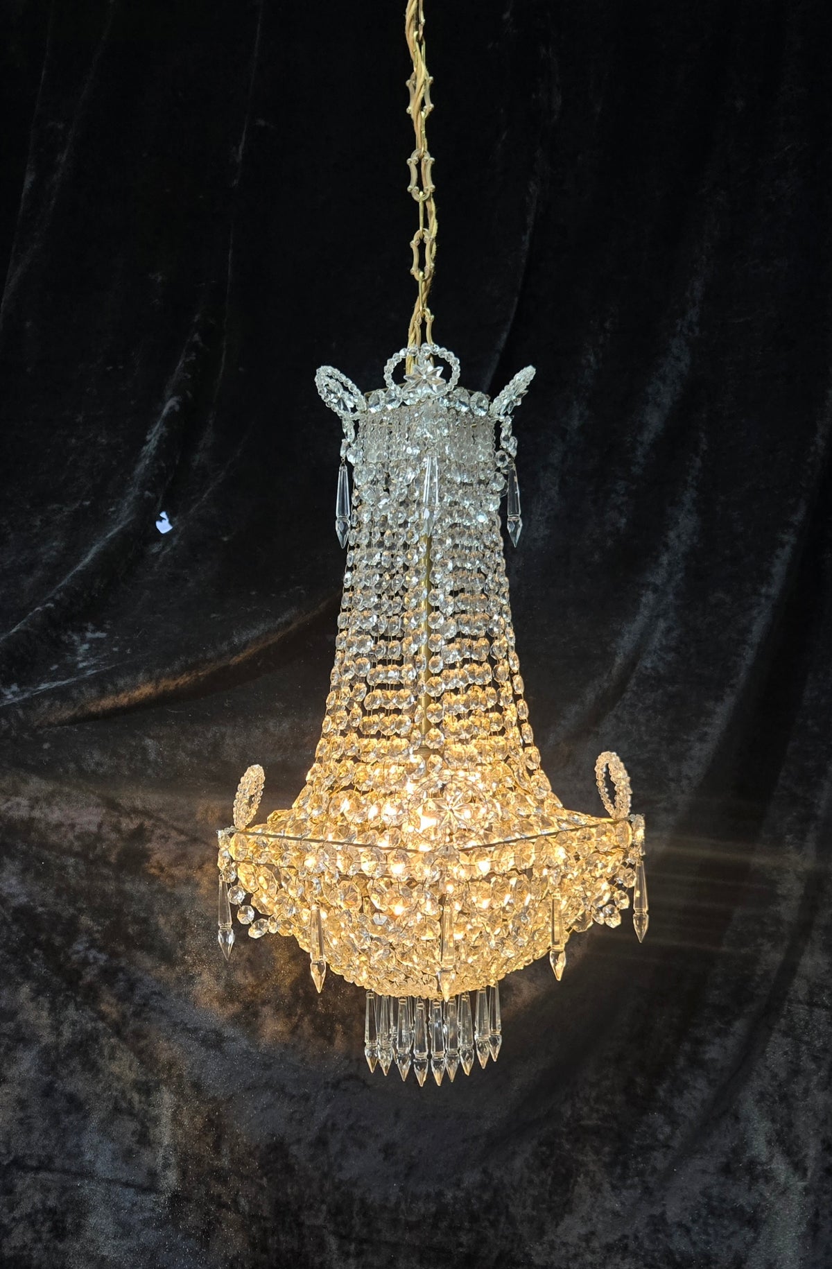 Fabulous Antique French 1 Light Montgolfiere Crystal Chandelier Ceiling Light