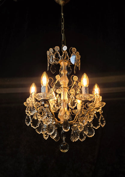 Fabulous Heavy Antique French 6 Arm Bronze Tiered Crystal Chandelier Light