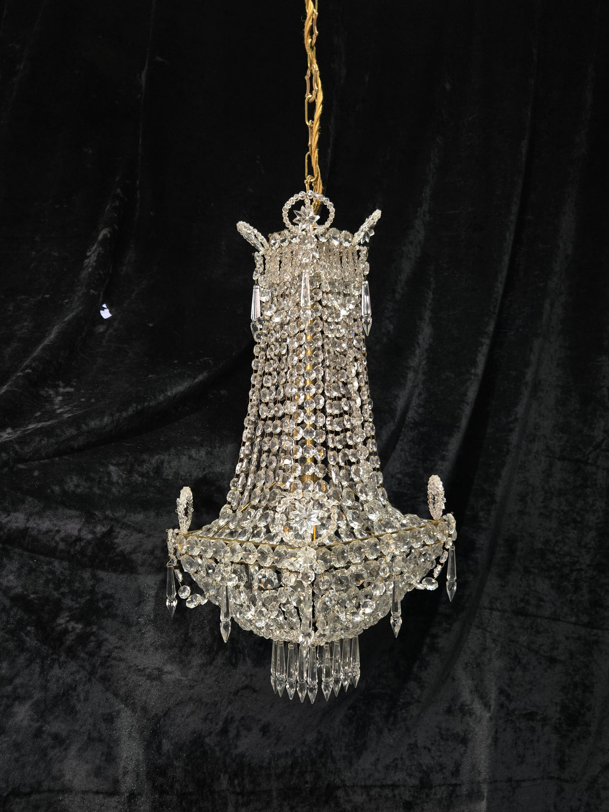 Fabulous Antique French 1 Light Montgolfiere Crystal Chandelier Ceiling Light