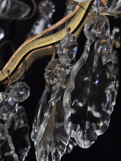 Fabulous Heavy Antique French 6 Arm Bronze Tiered Crystal Chandelier Light