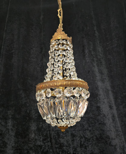Traditional Antique French 1 Light Brass and Crystal Montgolfiere Chandelier