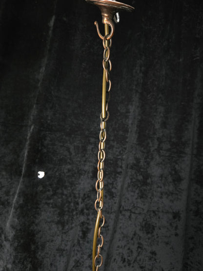 Lovely Vintage French Coloured Glass Copper Lantern Ceiling Light