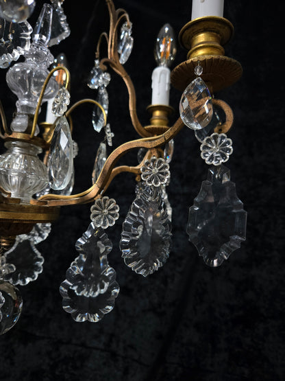 Stunning Antique French 6 Arm Cage Bronze Crystal Chandelier Ceiling Light
