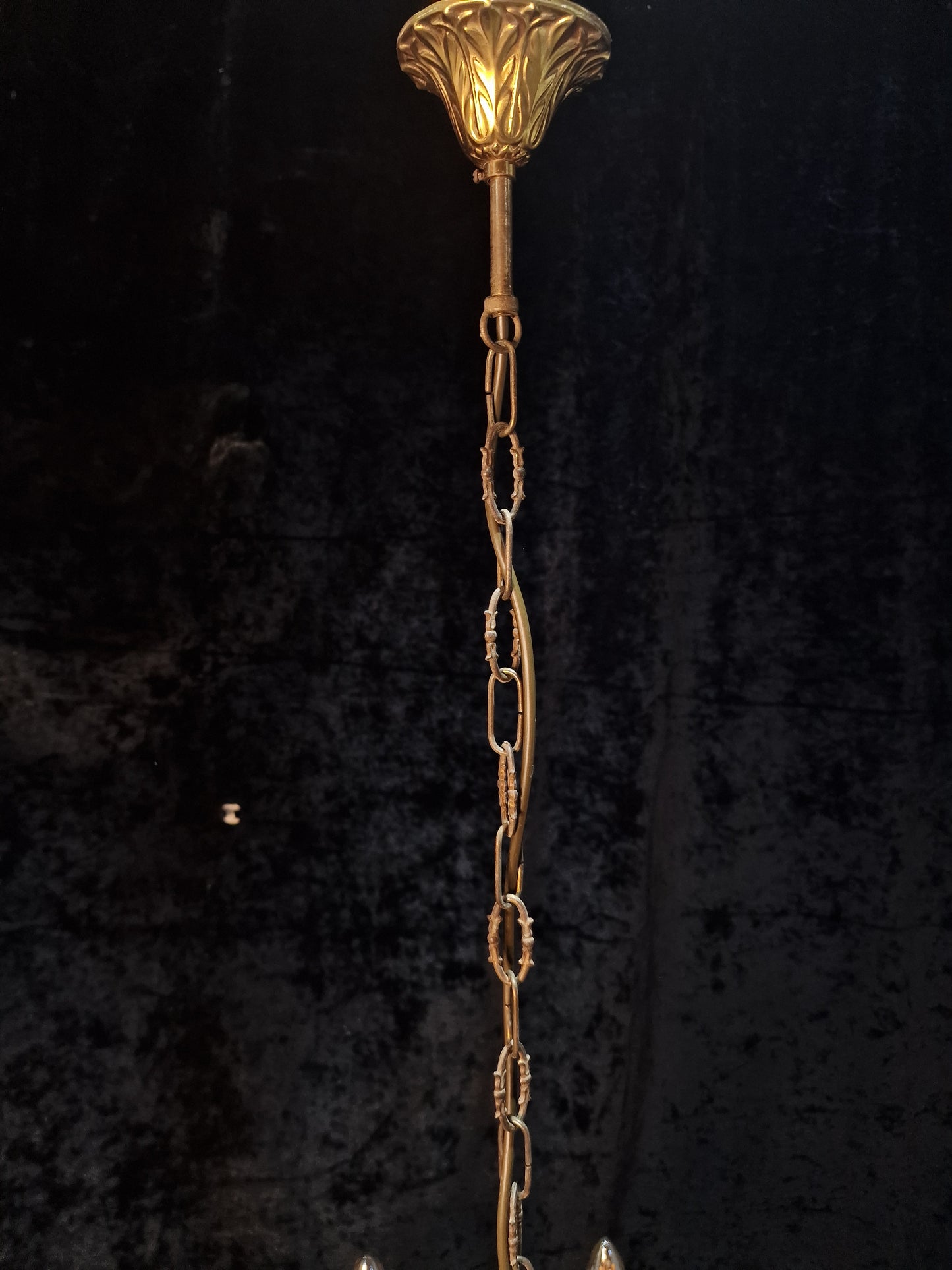 Fabulous Vintage Italian 8 Arm Brass and Crystal Leaf Chandelier Ceiling Light