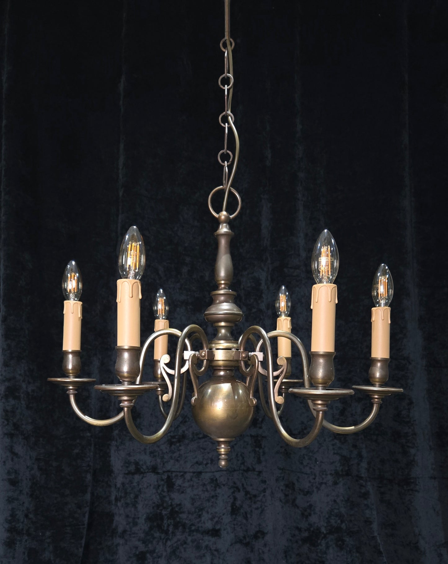 Classical Vintage 6 Arm Brass Flemish Bronze Tone Chandelier Ceiling Light