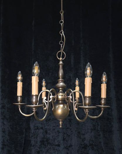 Classical Vintage 6 Arm Brass Flemish Bronze Tone Chandelier Ceiling Light