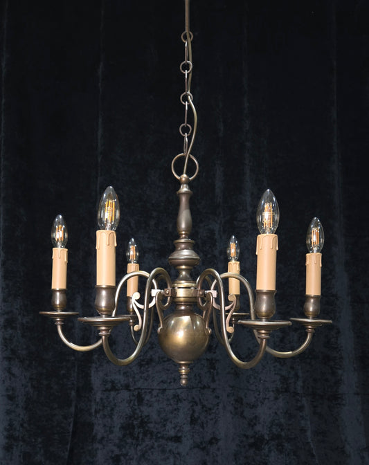 Classical Vintage 6 Arm Brass Flemish Bronze Tone Chandelier Ceiling Light