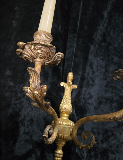 Decorative Pair of Antique French 2 Arm Solid Brass Candle Wall Lights Sconces