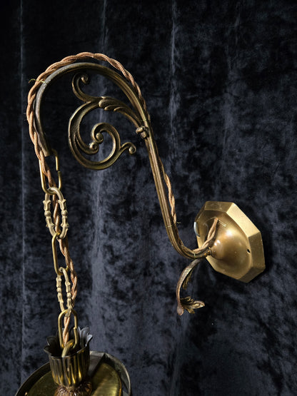 Unique Pair of Vintage Italian Brass Glass Lantern Wall Lights Sconces