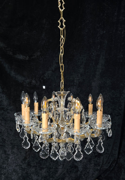 Stunning Vintage Made in Germany Marie Therese Crystal Brass 10 Light Chandelier
