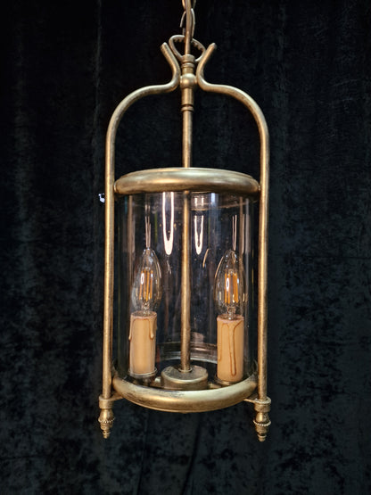 Classical Vintage French Cylinder Glass Gilded 2 Light Lantern Hallway Light