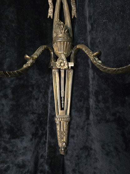 Fabulous Large Pair Antique French Brass 2 Arm Candle Wall Lights Sconces