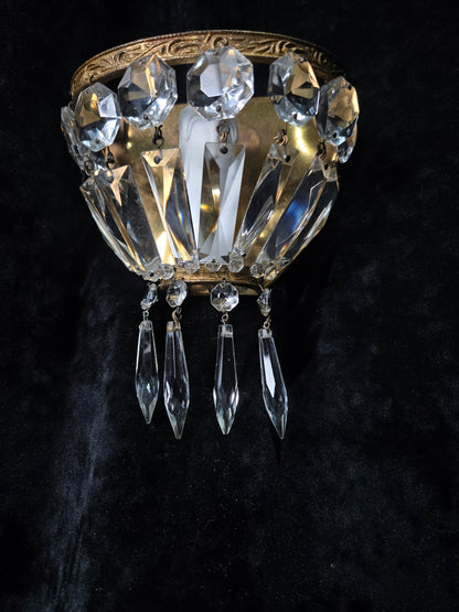 Stunning Pair Antique French Brass Crystal Montgolfiere Sconces Wall Lights