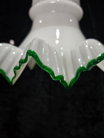 Fabulous Antique French Large Opaline Glass Shade Green Edging Brass Light