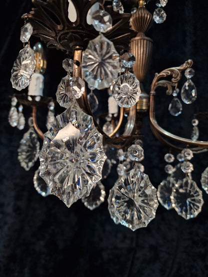 Beautiful Elegant Vintage Italian 5 Arm Brass Crystal Chandelier Ceiling Light