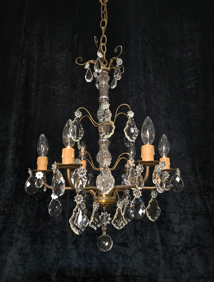 Beautiful Antique French 6 Arm Brass 3 Tier Crystal Chandelier Ceiling Light