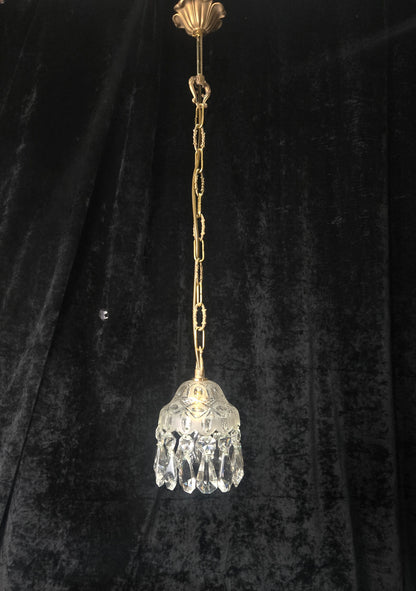 Beautiful Petite Cut Glass Crystal Antique Shade Brass Pendant Light Chandelier