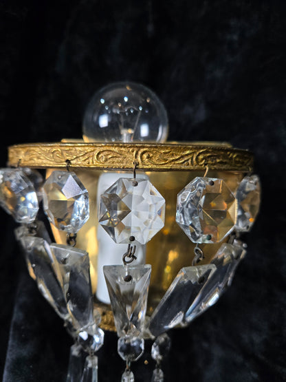 Stunning Pair Antique French Brass Crystal Montgolfiere Sconces Wall Lights