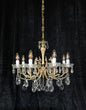 Elegant Vintage Italian 8 Arm Brass Crystal Leaf Chandelier Ceiling Light