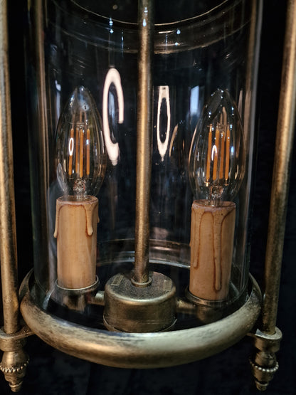 Classical Vintage French Cylinder Glass Gilded 2 Light Lantern Hallway Light