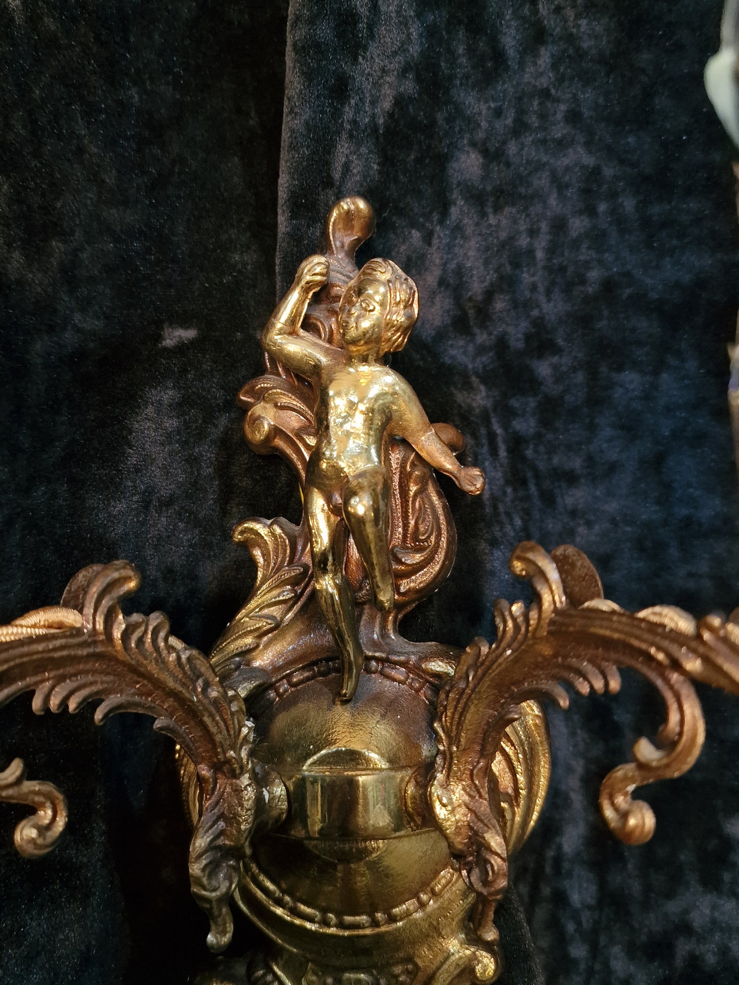 Fabulous Pair Vintage Italian 2 Arm Brass Cherub Crystal Wall Lights Sconces