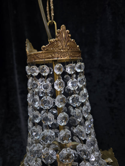 Traditional Antique French 1 Light Brass and Crystal Montgolfiere Chandelier