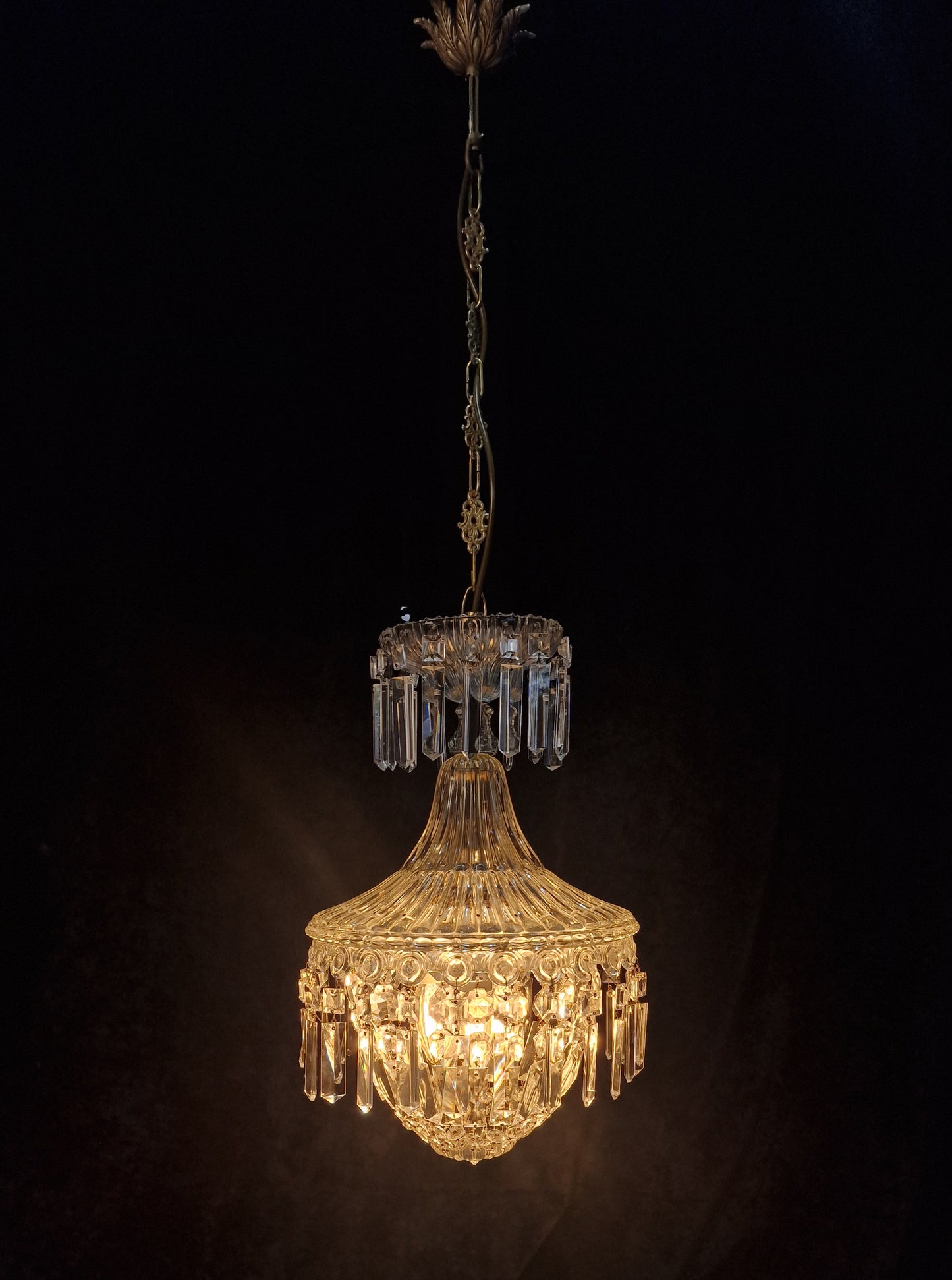 Stunning Heavy Antique French 3 Light Montgolfiere Crystal Brass Chandelier