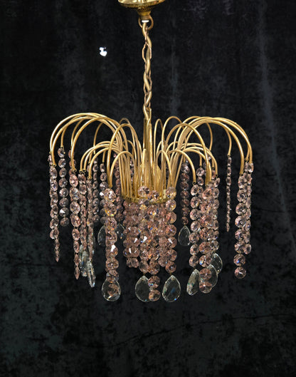 Very Pretty Vintage Italian 1 Light Cascading Pink and Clear Crystal Chandelier (3 for sale)