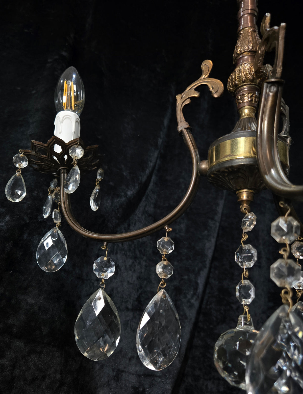 Lovely Vintage Italian 3 Arm Brass and Crystal Chandelier Ceiling Light